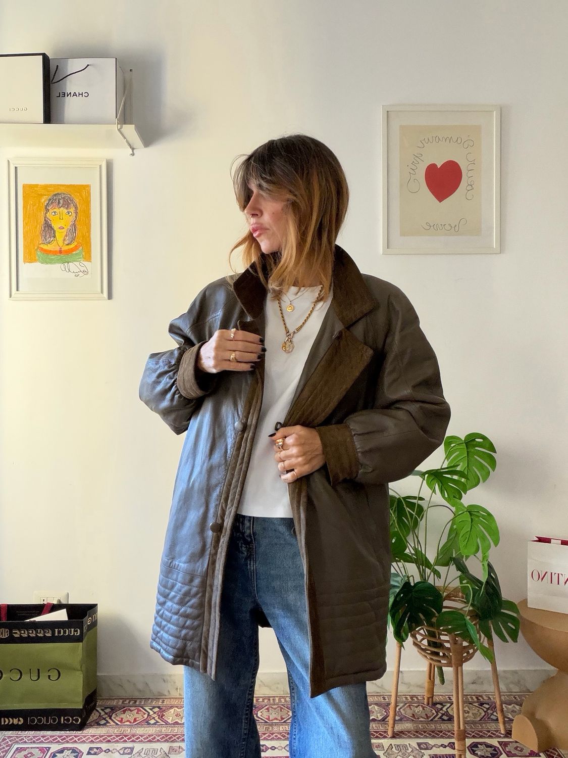 Leather jacket taupe
