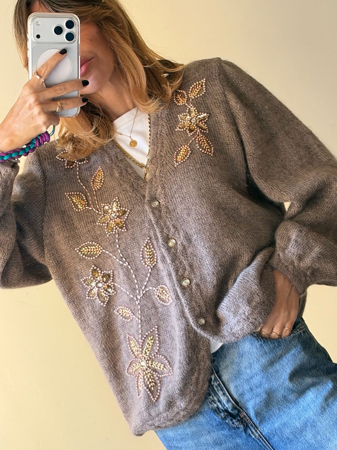 Cardigan vintage gioiello in mohair