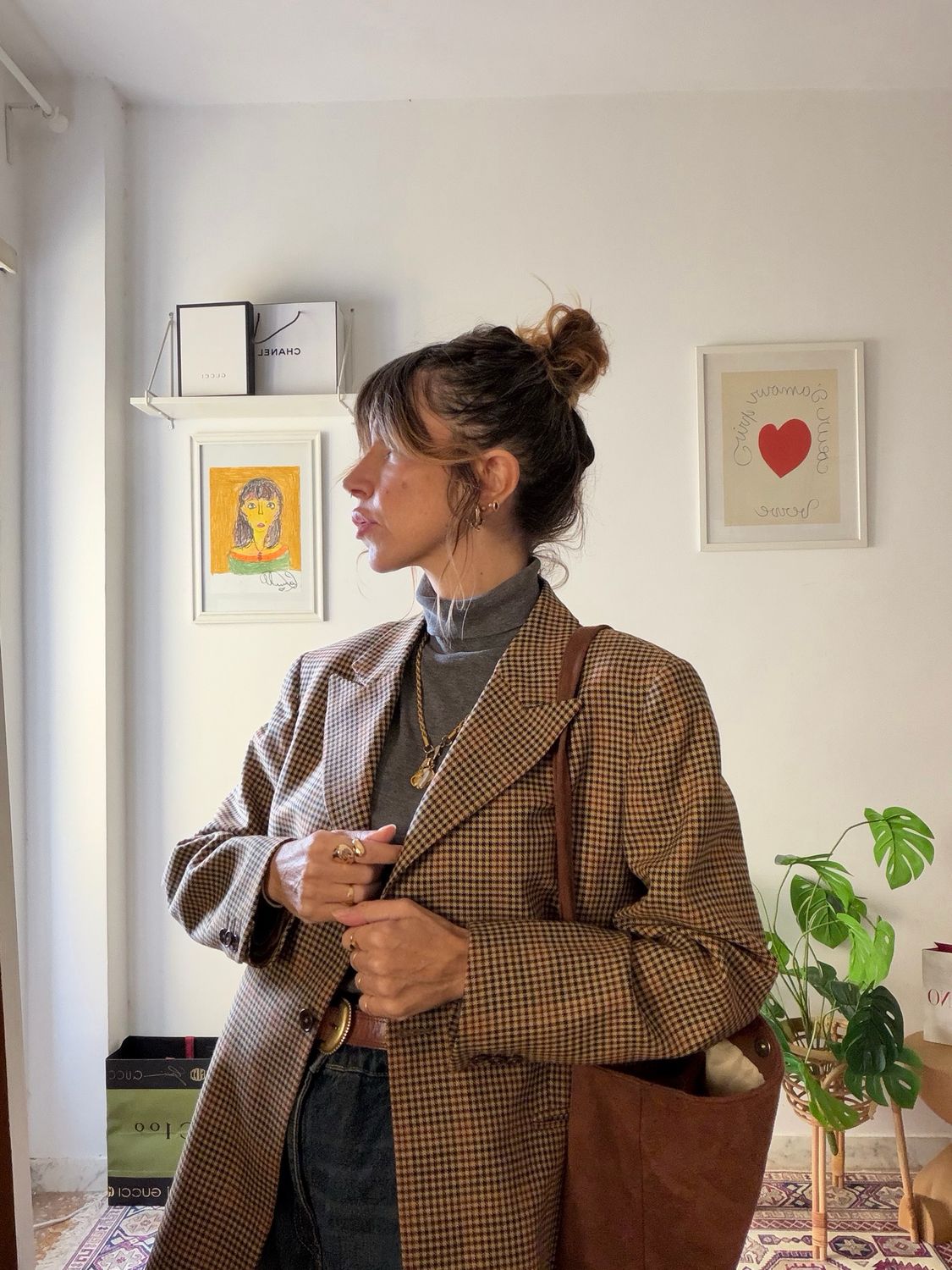 Blazer vintage monopetto pied-de-poule con sopracheck