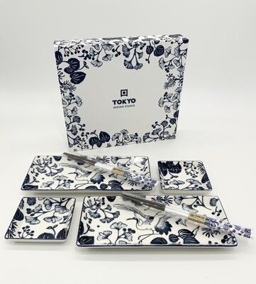 white and blue sushi set &quot;Flora Japonica&quot; by Tokyo Design Studio