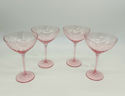 Set of 4 Pink Glass Wave Coupe Glasses - Studio TU-Tabletops Unlimited