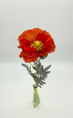 2 Heads Faux Poppy Flowers Silk Burnt Orange Red Poppy