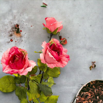 Pink Rose Stem Home Decor Vintage Look Pink Roses Table Centerpiece Artificial Rose