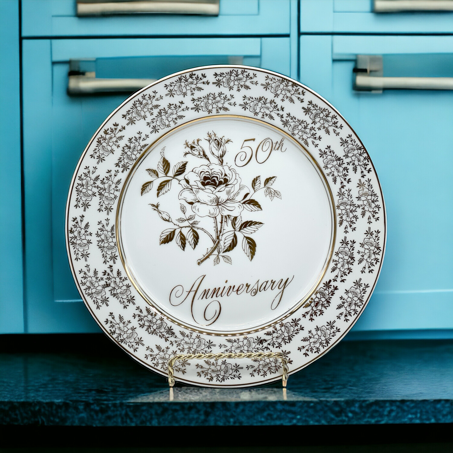 Golden Anniversary Plate Decor 50th Anniversary Gift Plate Cabinet Decor