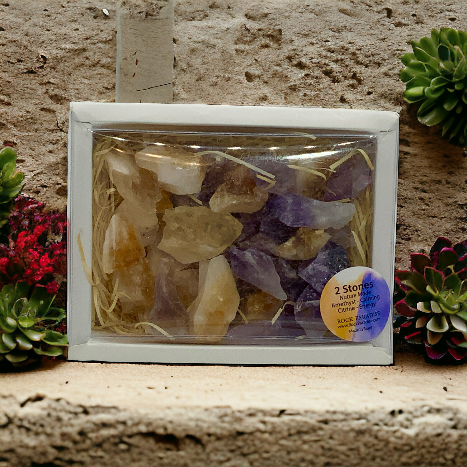 Box Of Stones Mix Of Amethyst And Citrine Harmony Of Calming Energy And Revitalizing Vitality