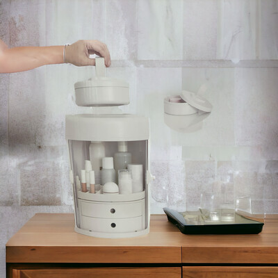 Effortless Organization: Rotating Tray with 2 Drawers (White) by Thinkspace Beauty