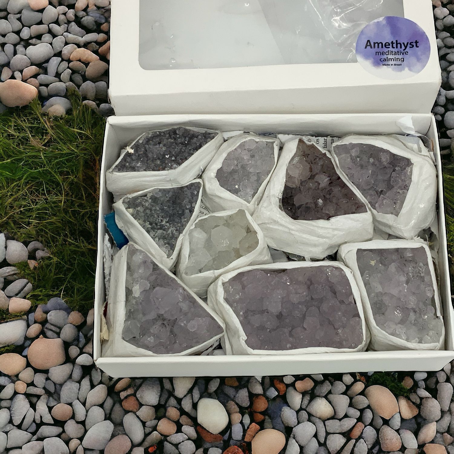 Box of Brazilian Amethyst Stones - Harmony of Calming Energy Holistic Healing Crystals