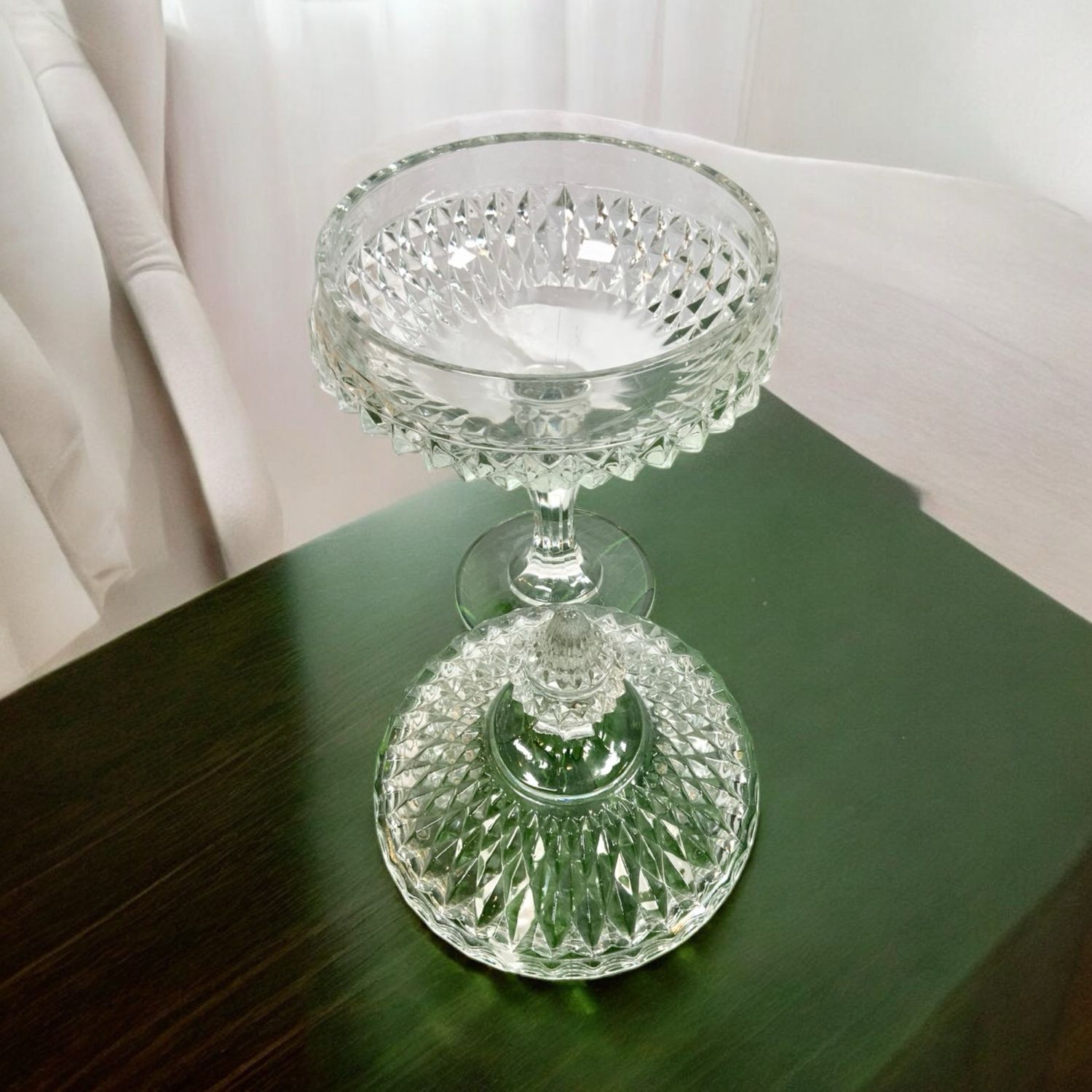 Pedestal Dish With Lid Elegant Glass Candy Dish Or Centerpiece Diamond Cut Pedestal Candy Dish With Lid Tall Glass Compote With Lid