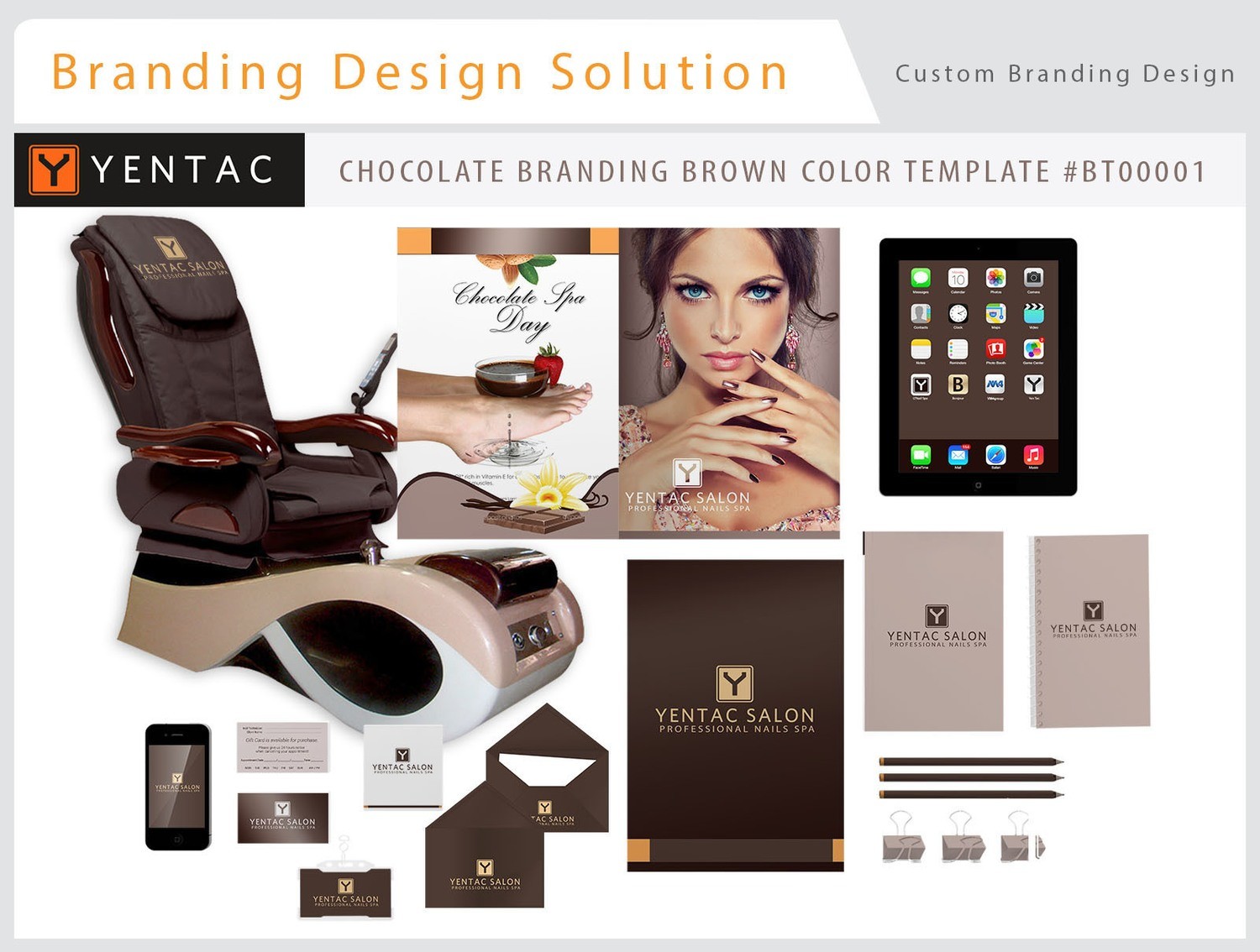 Chocolate Brand Brown Color - Stationary Mockup - YENTAC Nail Salon Templates:  BT000001