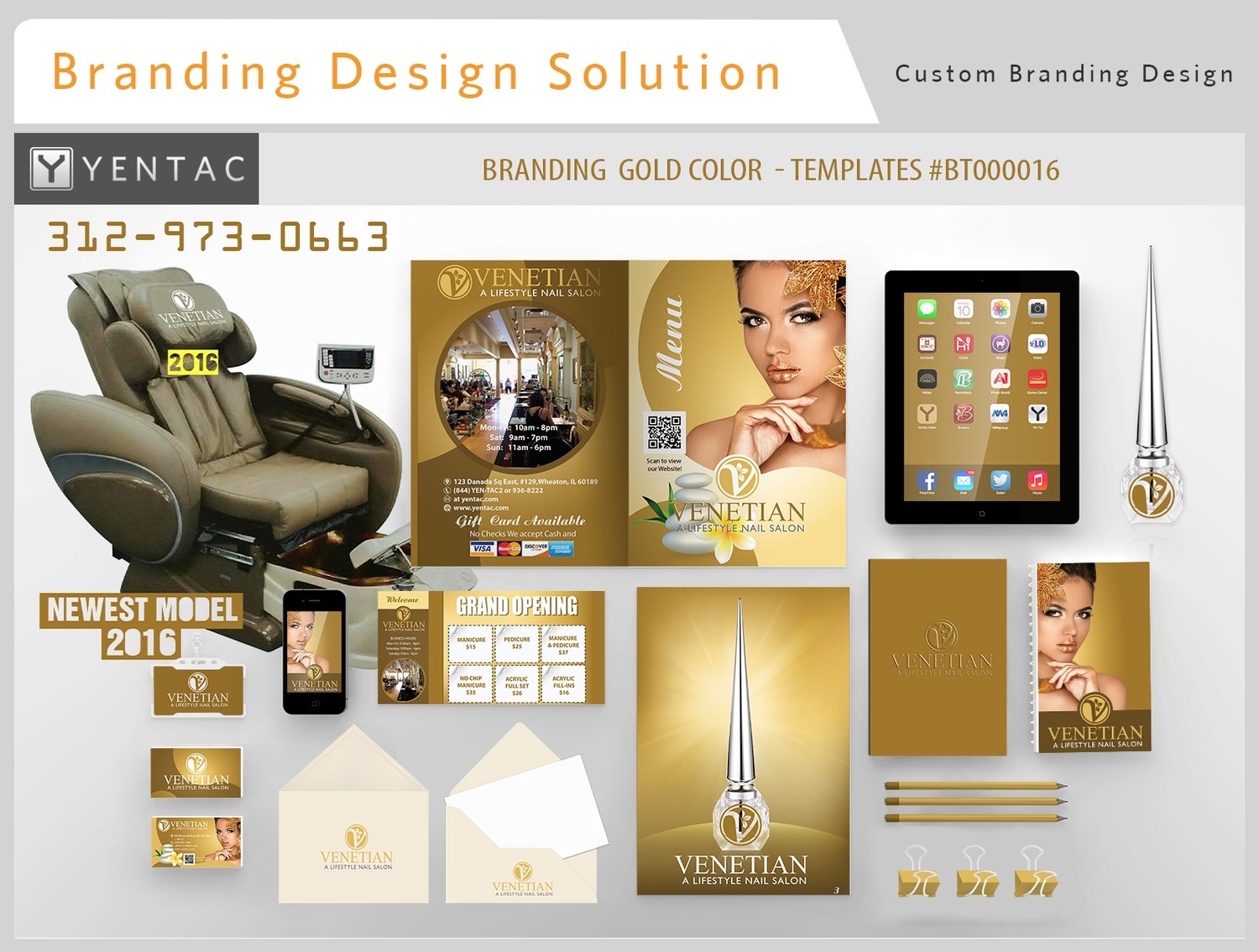 Gold Full Branding Color - Stationary Mockup - YENTAC Nail Salon Templates #BT000016