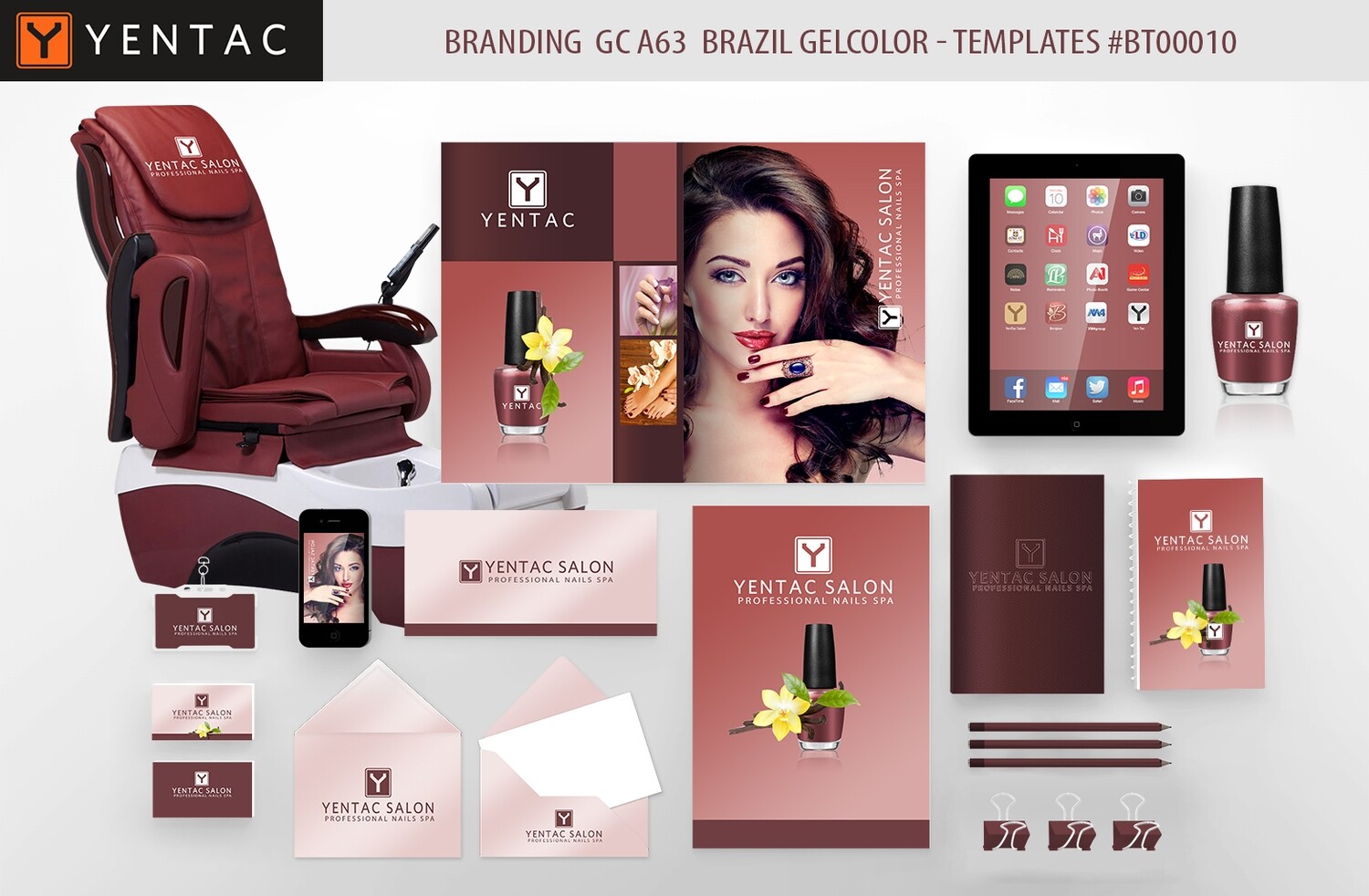 BRAZIL Branding GC A63 GEL Color - Stationary Mockup - YENTAC Nail Salon Templates:  BT000010