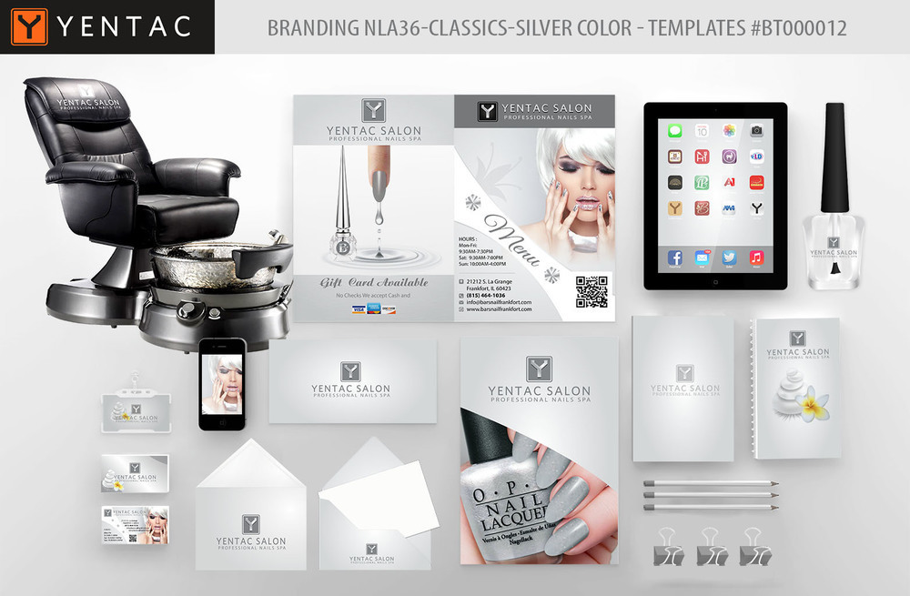 Silver Branding Color - Stationary Mockup - YENTAC Nail Salon Templates:  BT000012