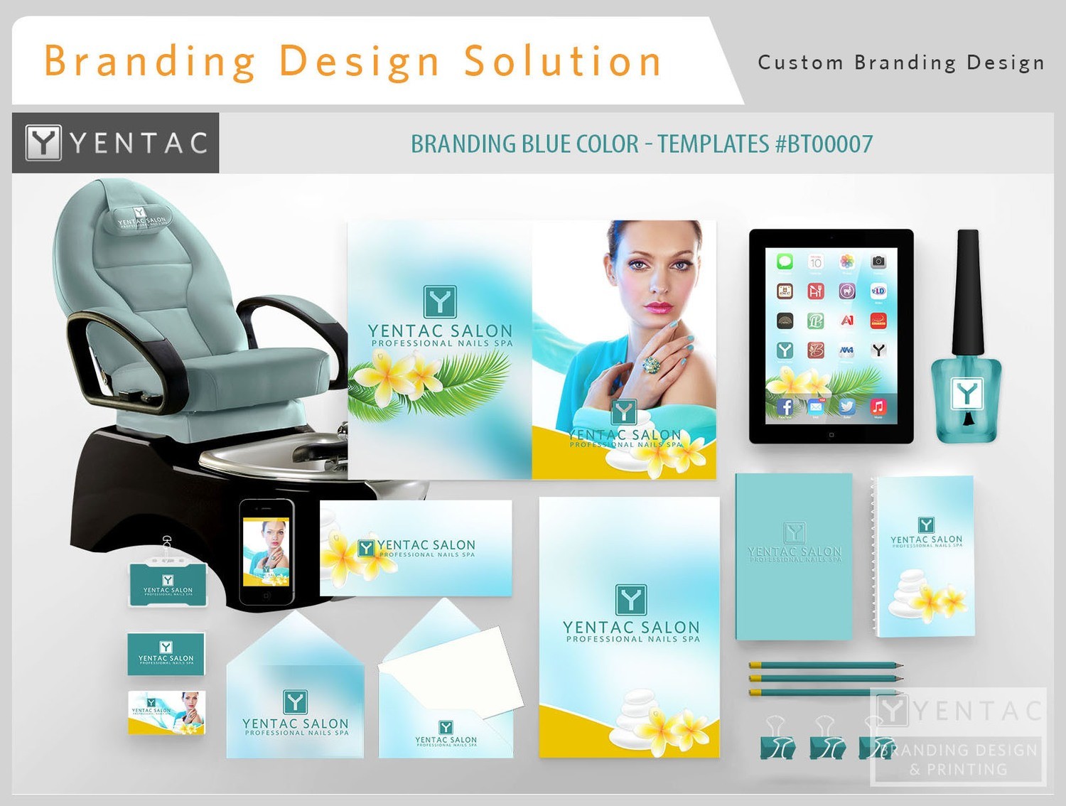 Blue Branding Color - Stationary Mockup - YENTAC Nail Salon Templates #BT00007