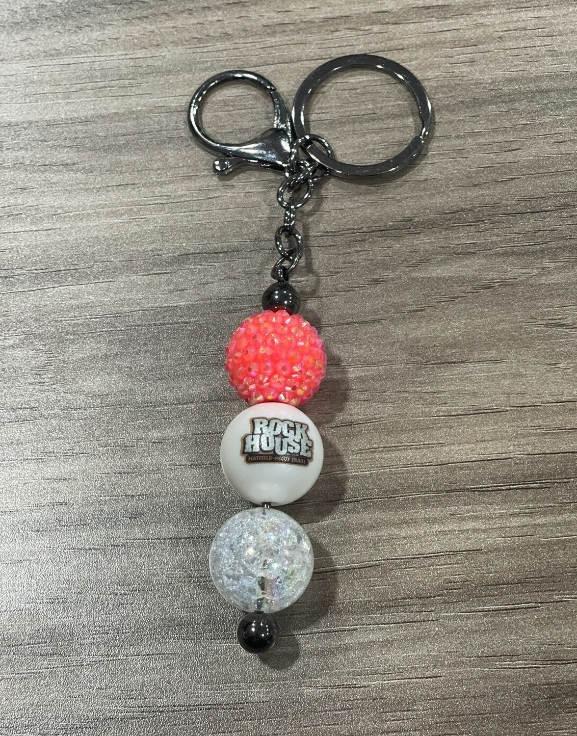 KEYCHAINS/ ROCKHOUSE, Beads: Pink Crystals