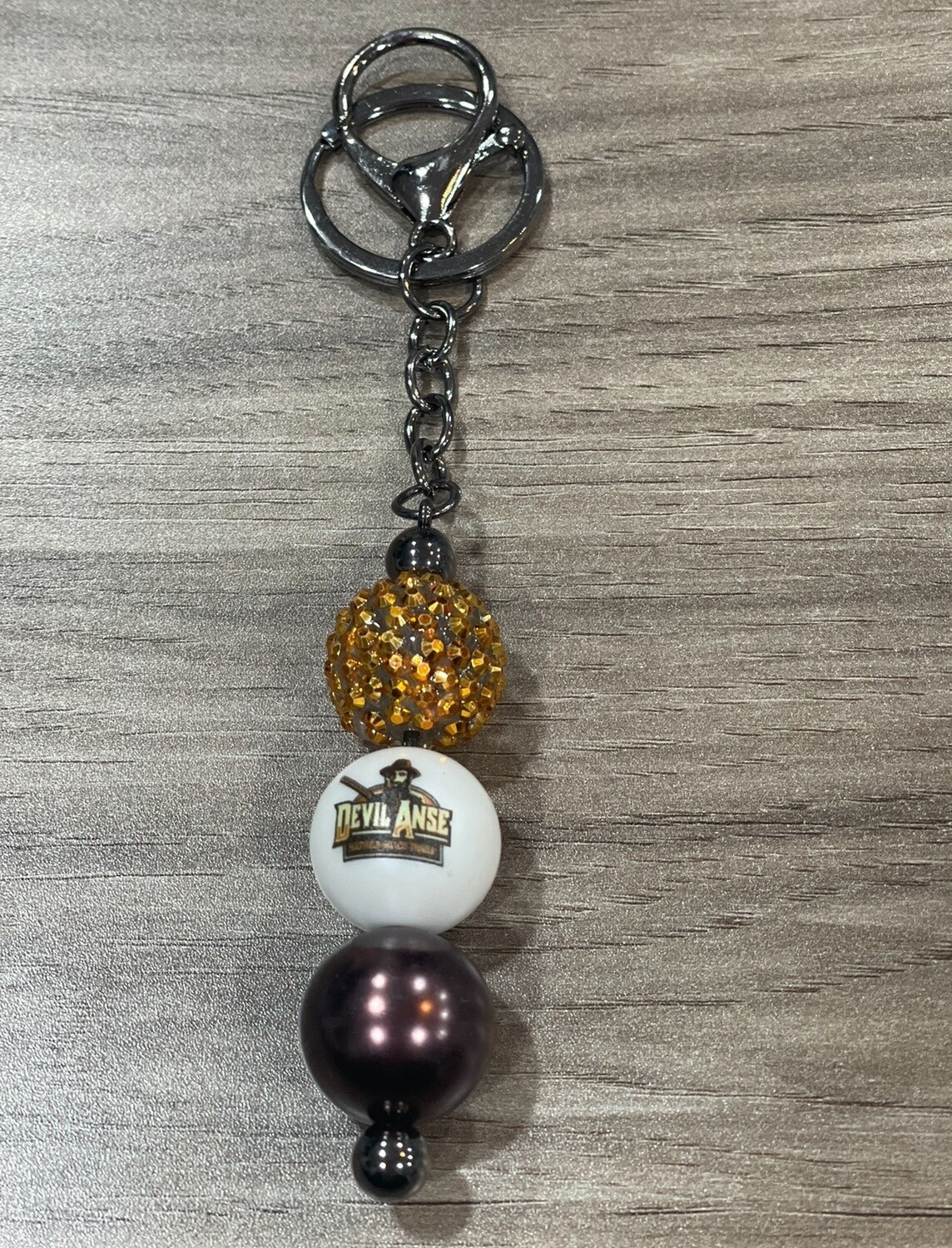 KEYCHAINS/ DEVILS ANSE, Beads: Gold Crystals
