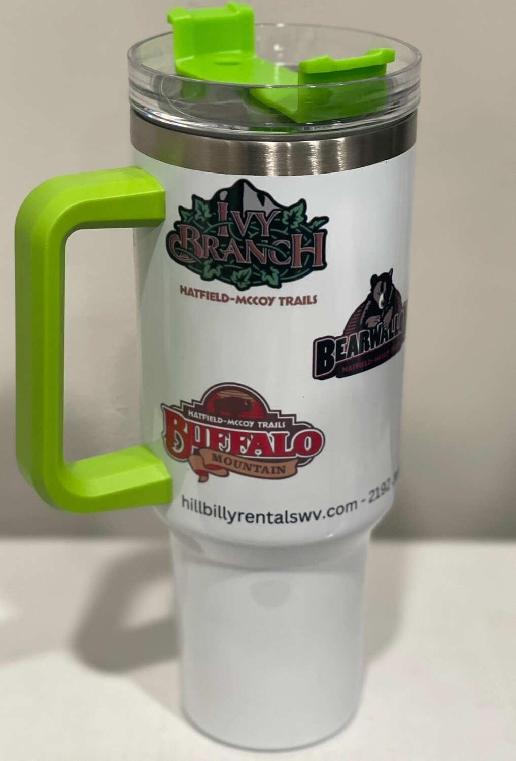 40 OZ Hatfield McCoy Trail Tumblers, Color: White/ Green Handle