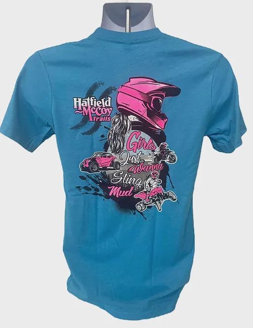 Hatfield McCoy Trails Girls Wanna Sling Mud T-Shirt, Size: SMALL, Color: BLUE