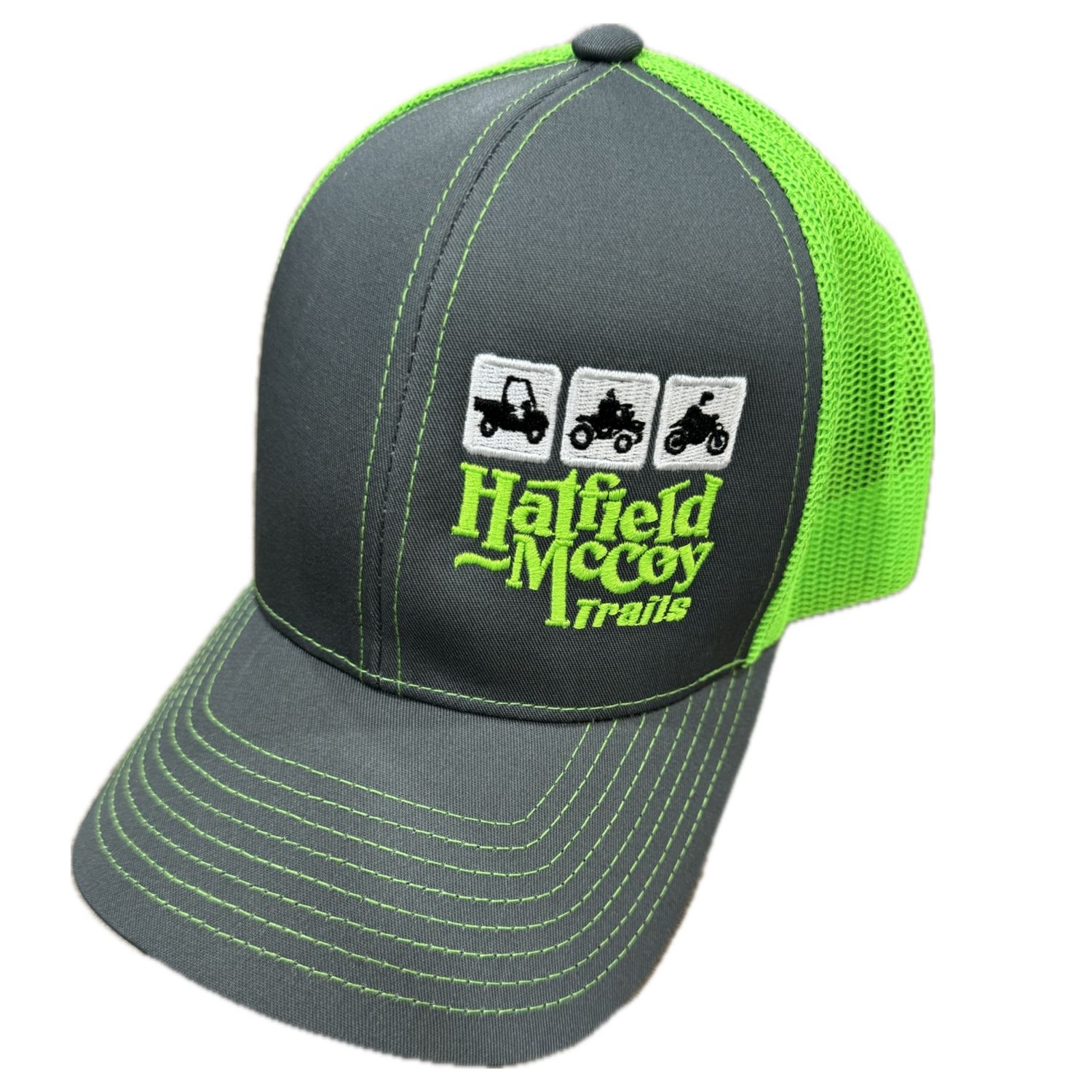 Hatfield McCoy Trails Neon Pacific Trucker Hat, Color: GREY/NEON GREEN