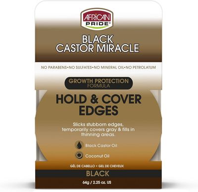 African Pride Black Castor Miracle Black Hold &amp; Cover Edge Gel - growth protection formula 64g