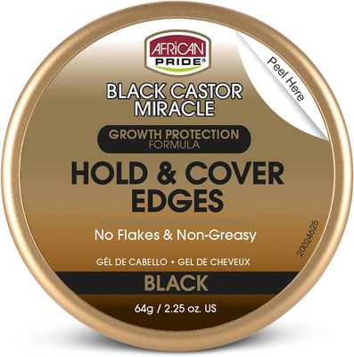 African Pride Black Castor Miracle Black Hold &amp; Cover Edge Gel - growth protection formula 64g