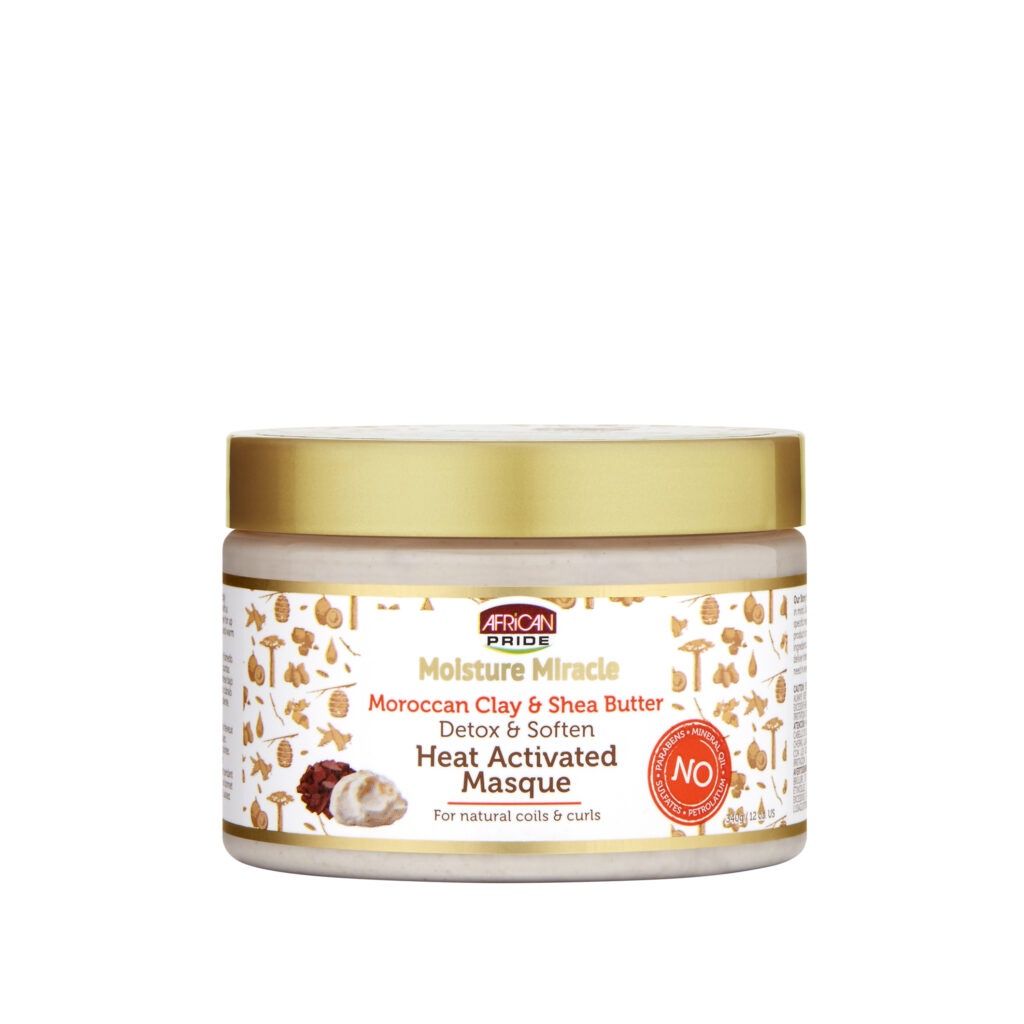 African Pride Moisture Miracle Moroccan Clay &amp; Shea Butter Heat Activated Masque, 12 oz