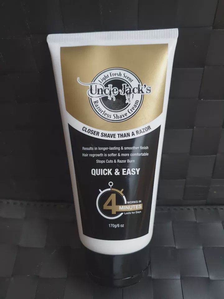 Uncle Jack&#39;s Razorless Shave Cream QUICK EASY Stop Cuts Bumps Smooth 6 oz/ 170g