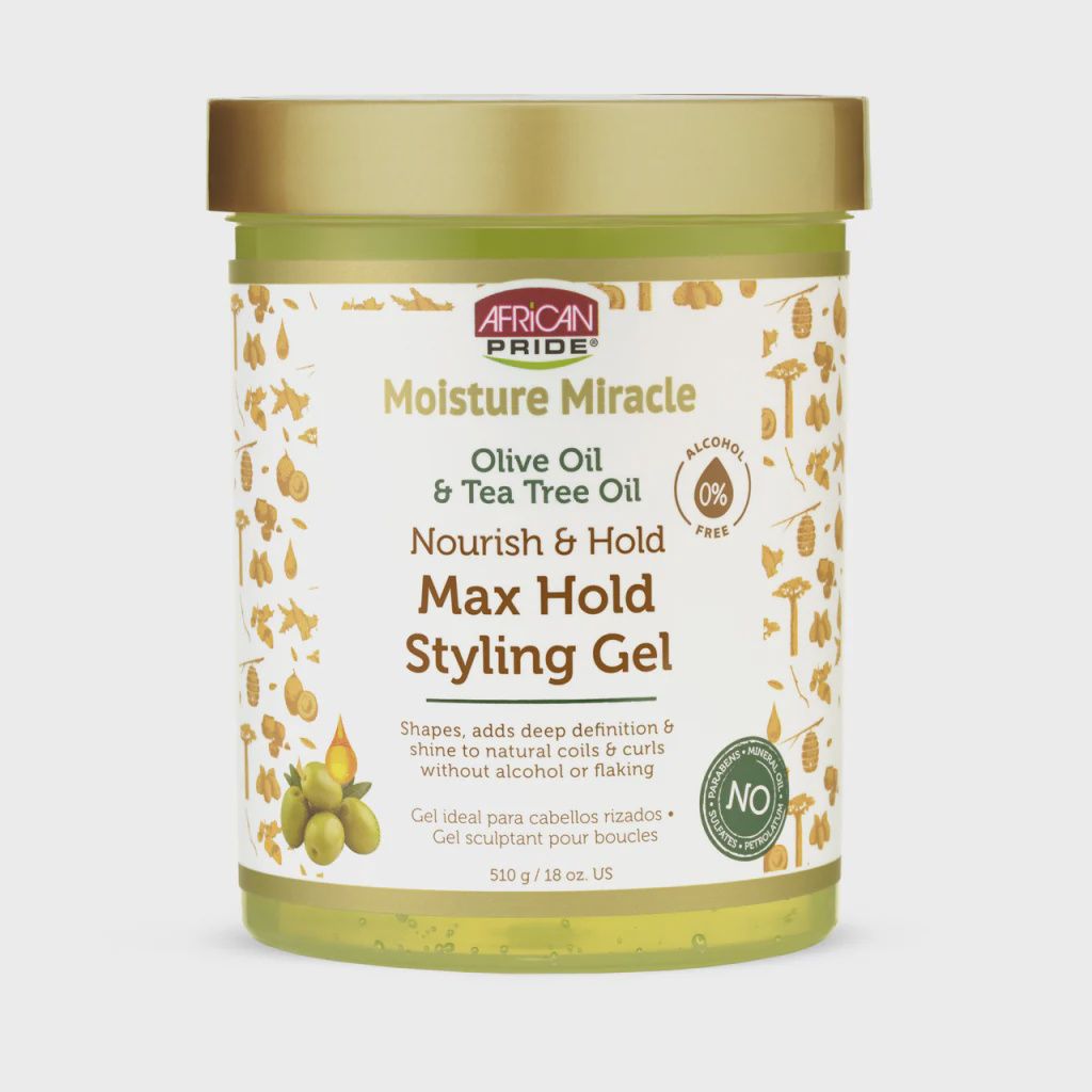 African Pride Moisture Miracle Olive &amp; Tea Tree Oil Max Hold Styling Gel