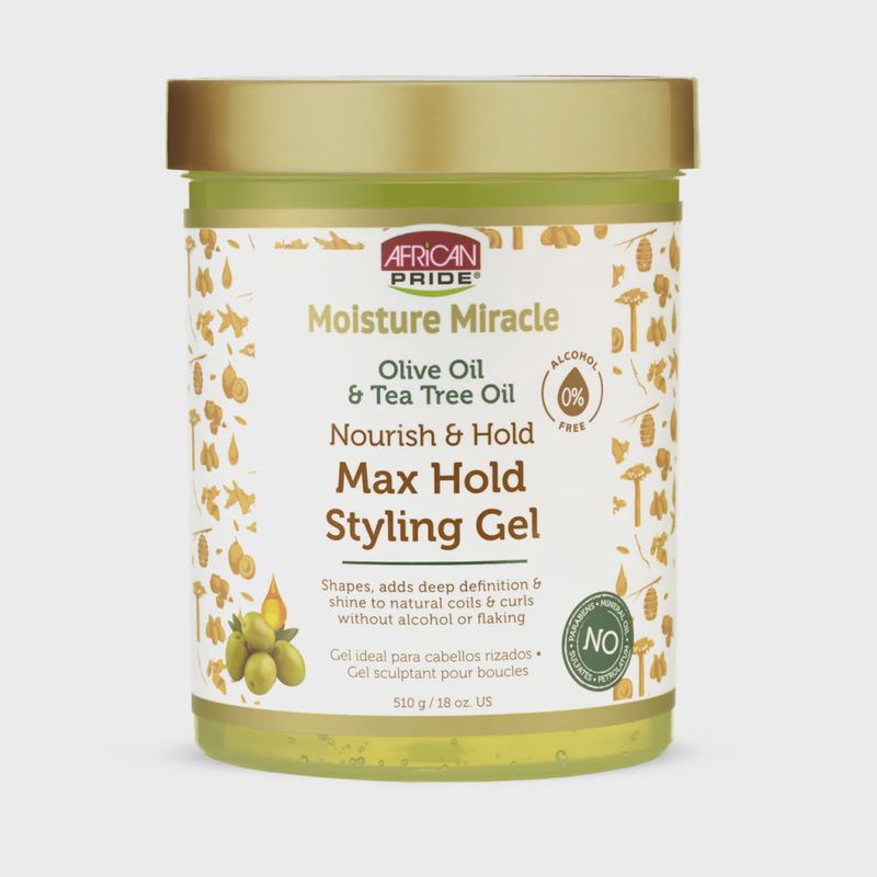 African Pride Moisture Miracle Olive &amp; Tea Tree Oil Max Hold Styling Gel