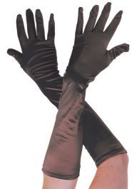 Adult Long Black Satin Gloves 45cm