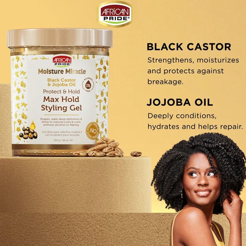 African Pride Moisture Miracle Black Castor &amp; Jojoba Oil Max Hold Styling Gel