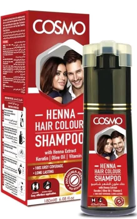 COSMO Shampoo Hair colour- Dark Brown with Keratin, Olive oiol and Vit E, colour: Henna