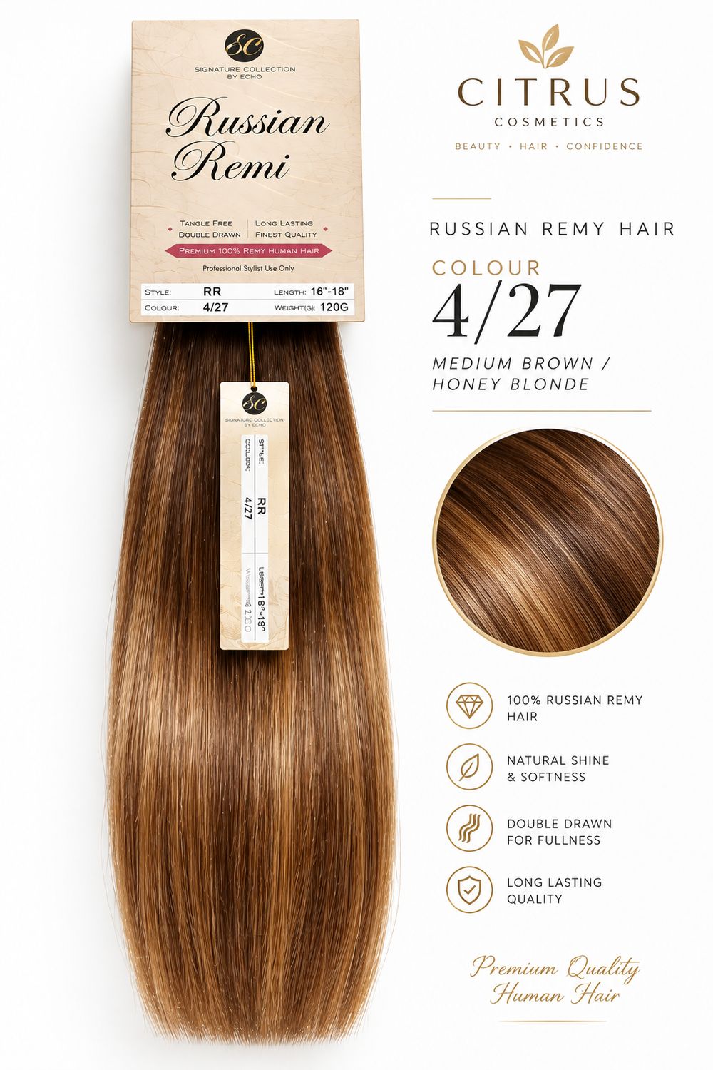 Echo Russian Remi 100% Human Hair /  4/27
