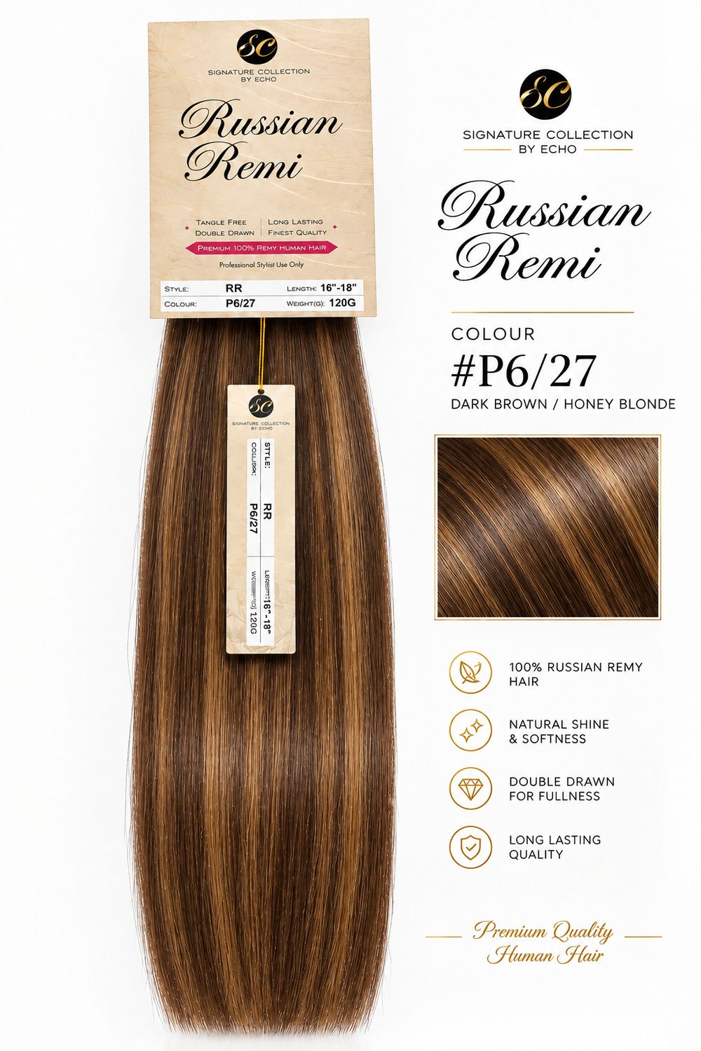 Echo Russian Remi 100% Human Hair / P6/27”