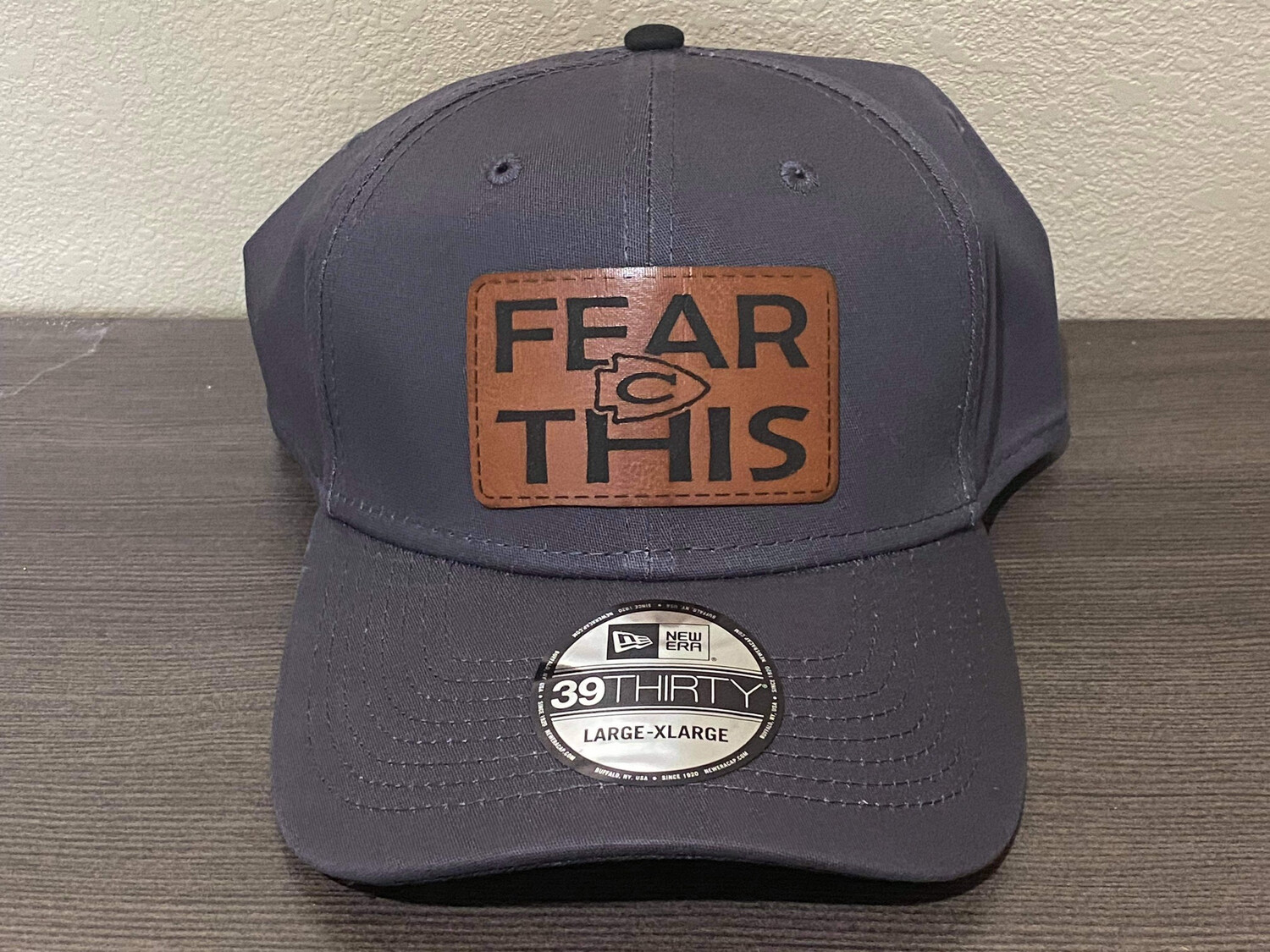 Grey Fitted Hat With Leather Patch