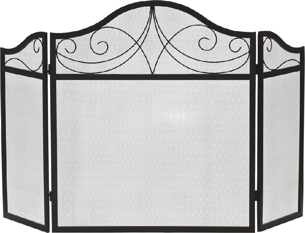 Black Wrought Iron 3 Fold Arched Fire Screen