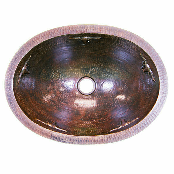 16 Gauge Oval Copper Sink w/Longhorns