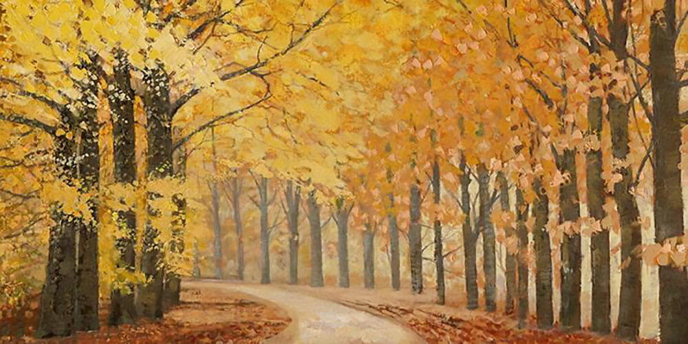 Autumn Leaves Lining A Trail Paintng