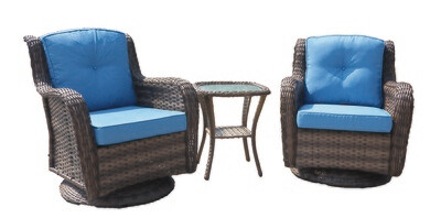 Wicker 3 Pc Swivel Rocker Set W/Blue Cushion Wicker 3 Pc Swivel Rocker Set W/Blue Cushion