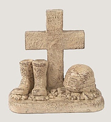 Rust Soldier Boots/Helmet At Cross Statue Rust Soldier Boots/Helmet At Cross Statue