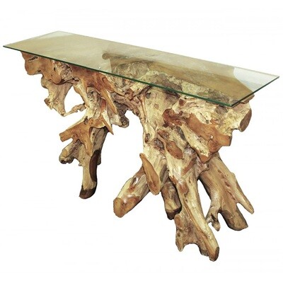 Natural Teak Glass Top Console Natural Teak Glass Top Console