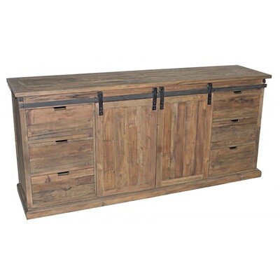 Double Barn Door Reclaimed Pine Media Cab w/6 Drawers Double Barn Door Reclaimed Pine Media Cab w/6 Drawers
