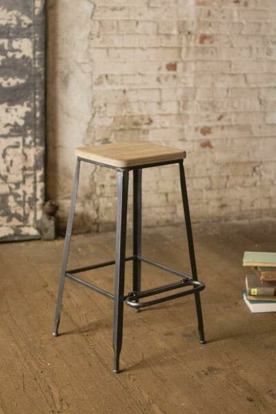 Metal Bar Stool w/Square Wood Seat