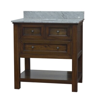 Aries Teak Brown Single Vanity w/Italian Marble Top (DISPLAY ONLY) Aries Teak Brown Single Vanity w/Italian Marble Top (DISPLAY ONLY)