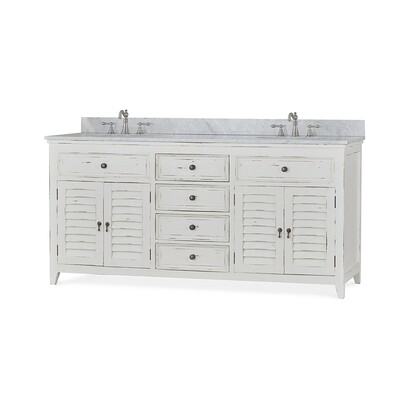 Sonoma White Distressed Shutter Double Vanity w/Marble Top & Sink (DISPLAY ONLY) Sonoma White Distressed Shutter Double Vanity w/Marble Top & Sink (DISPLAY ONLY)
