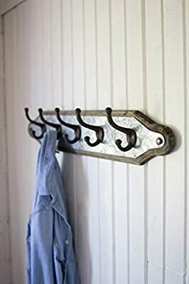 Coat Rack w/5 Cast Iron Hooks/Wood/Galvinized Coat Rack w/5 Cast Iron Hooks/Wood/Galvinized