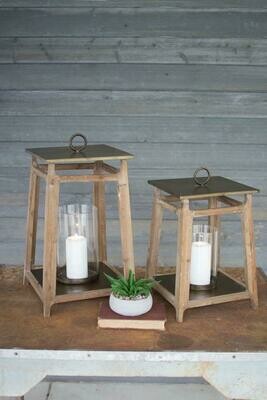 Set Of 2 Metal And Wood Set Of 2 Lanterns Set Of 2 Metal And Wood Set Of 2 Lanterns