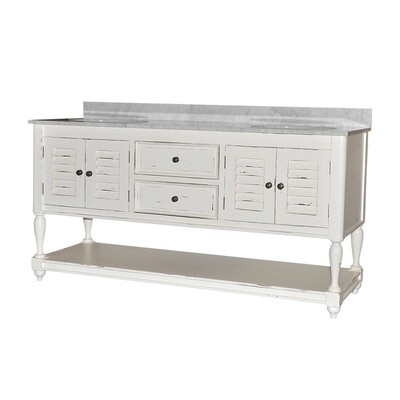 Cottage White Distressed Vanity w/Mable Top Cottage White Distressed Vanity w/Mable Top