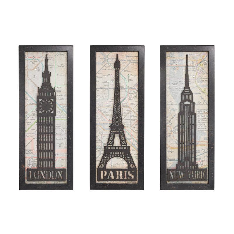 Grey Iron Landmark Set Of 3 Art - London, Paris & New York (DISPLAY ONLY)