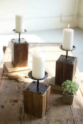 Recycled Wood Set Of 3 Candle Holders Recycled Wood Set Of 3 Candle Holders