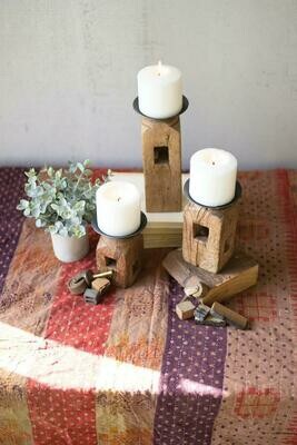 Square Wood Furniture Leg Set Of 3 Candle Holders